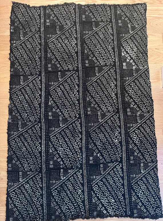 Bogolanfini, African Textiles, Black and White Hand Woven Mud Cloth, Approx. 6 x 4 Feet, Textile Treasury