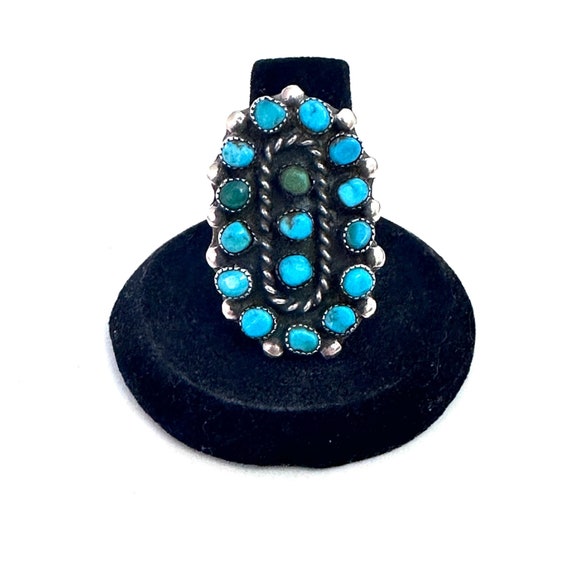 Vintage Zuni/ Navajo Sterling Silver & Turquoise Ring, Unsigned, Size 7. (A050)