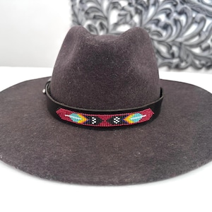 Leather Hat-band with Beaded Work, Adjustable, Cowgirl / Cowboy Hat Accessory