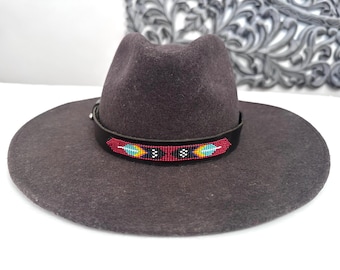 Leather Hat-band with Beaded Work, Adjustable, Cowgirl / Cowboy Hat Accessory
