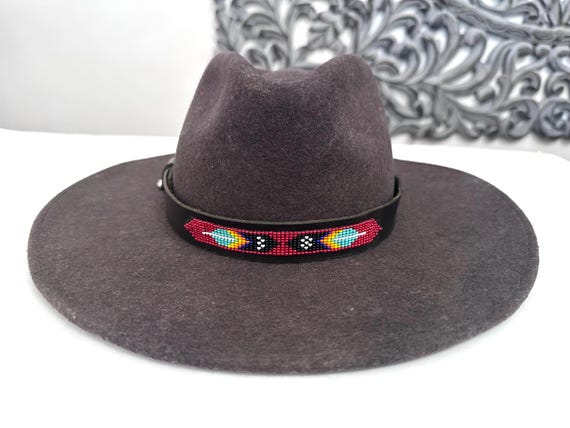 Leather Hat-band with Beaded Work, Adjustable, Cowgirl / Cowboy Hat Accessory