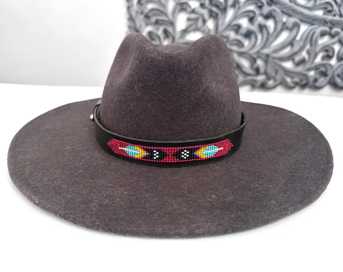 Leather Hat-band with Beaded Work, Adjustable, Cowgirl / Cowboy Hat Accessory
