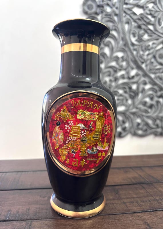 Vintage Hand Painted Japanese Chokin Art Flower Vase Japanese Scenery 10.5 Inch