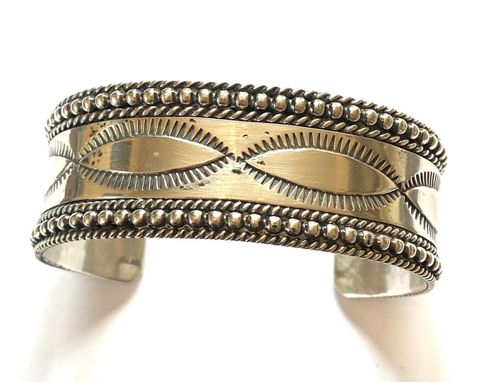 Navajo Ron Y. Signed Sterling Silver Cuff Bracelet, Native American Jewelry, Vintage Jewelry (B012)