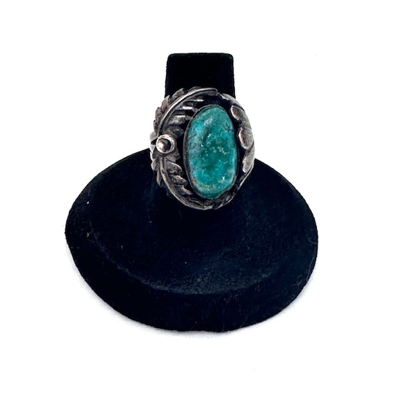 Size 6.5 Vintage Green Turquoise Sterling Silver Ring, Navajo, Native American (A002)