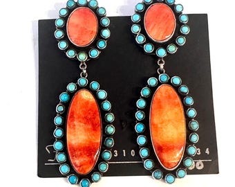 Federico Jimenez- Large Spiny Oyster-Sleeping Beauty Turquoise Cluster Earrings