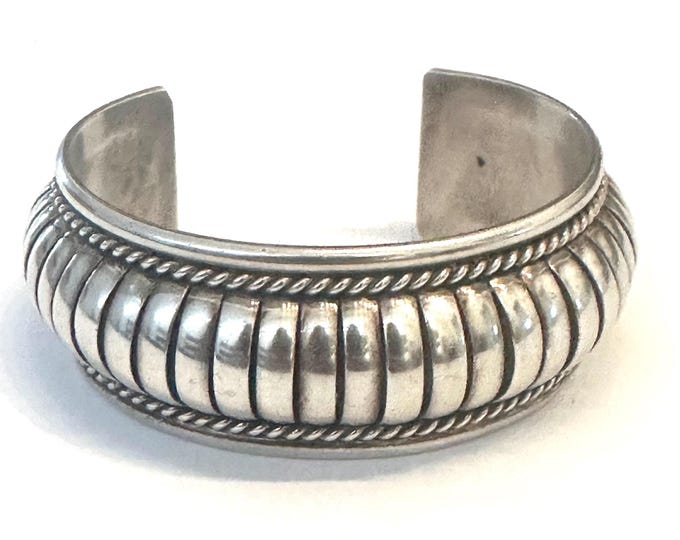 VTG Sterling Silver - Navajo PA Ribbed Braided 6” Statement Cuff Bracelet - 49 Grams