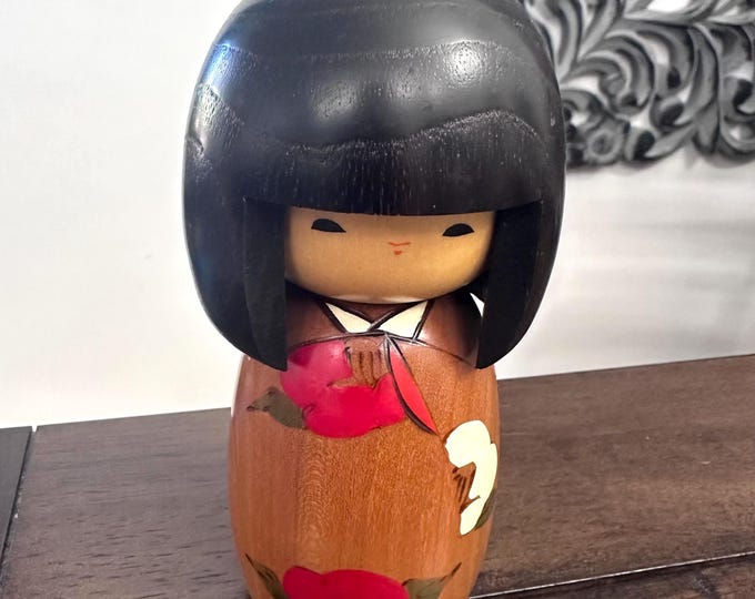 5.5'' Usaburo Kokeshi "Spring Poems" Doll /Japanese Art/ Wood Carved Girl Doll, Limited Rare