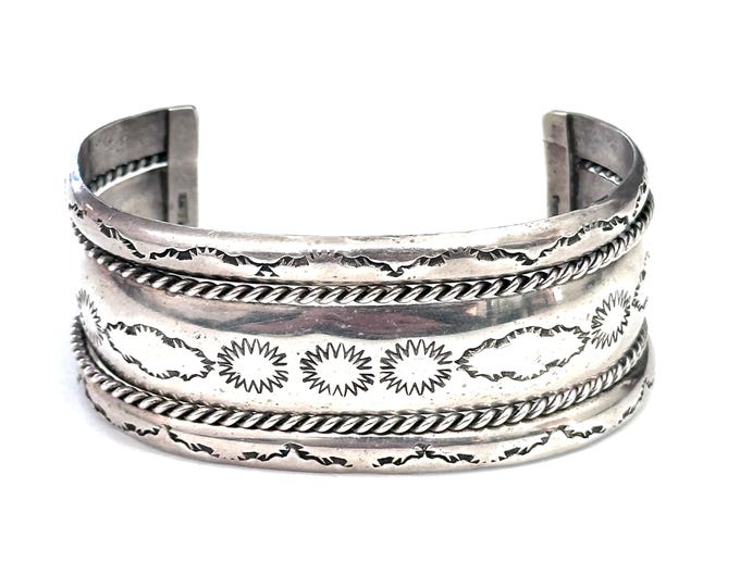 Tahe Navajo Sterling Cuff Bracelet,  Stamped Bracelet, Navajo Jewelry, Tahe Cuff, Tahe Bracelet, Native American Jewelry,  53 Grams (B054)
