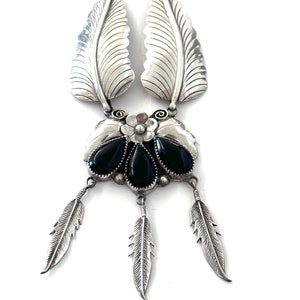 Intricate Vintage Navajo Sterling Silver Onyx Necklace (N023)