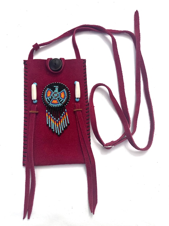 Small Handmade Medicine Leather Bag with Seed Bead Work