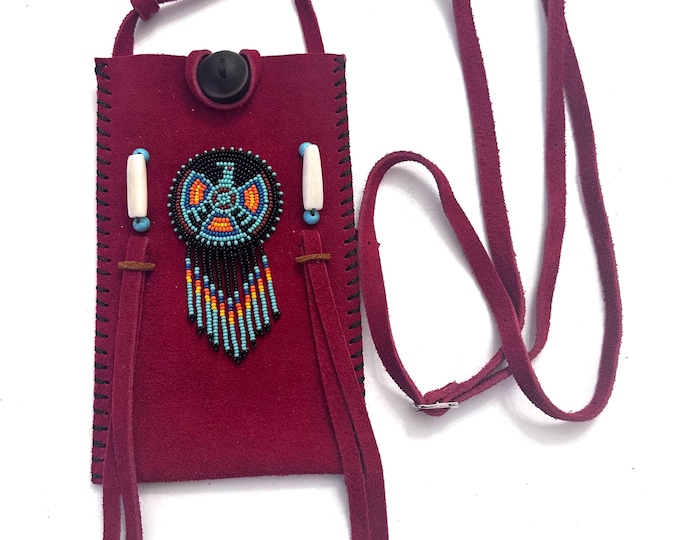 Small Handmade Medicine Leather Bag with Seed Bead Work