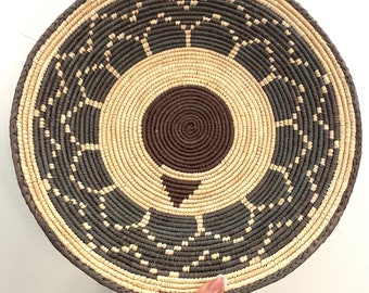 Shallow Woven Basket, Southwestern Geometric Decor (14.5")