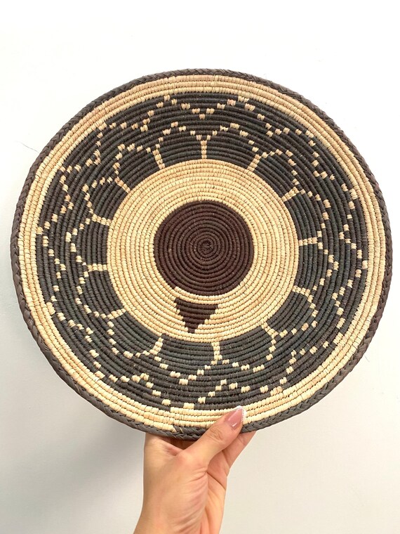 14.5" Shallow Woven Basket, Southwestern Decor, Bohemian Decor, Hippie Chic Decor