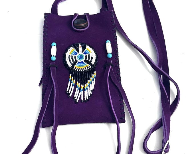 Small Handmade Medicine Leather Bag with Seed Bead Work
