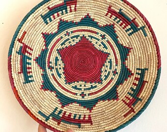 13.5” Shallow Woven Basket, Southwestern Style Decor, Boho Decor, Wall Decor