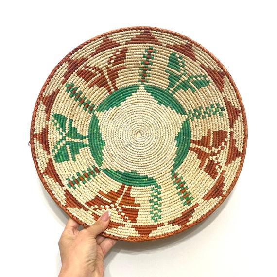 14.5" Shallow Basket, Southwestern Style Decor, Boho Decor