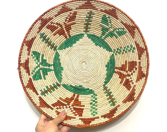 14.5" Shallow Basket, Southwestern Style Decor, Boho Decor