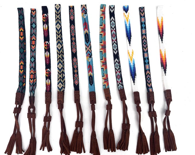 Beaded Hatband with Adjustable Leather Ties, Cowboy, Cowgirl Hat Accessory