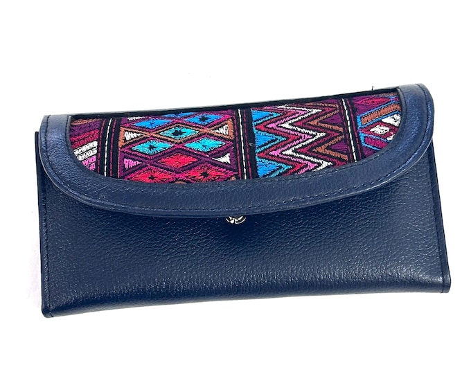 Leather Trifold Wallet, Embroidered Design Wallet With Check Book Slit