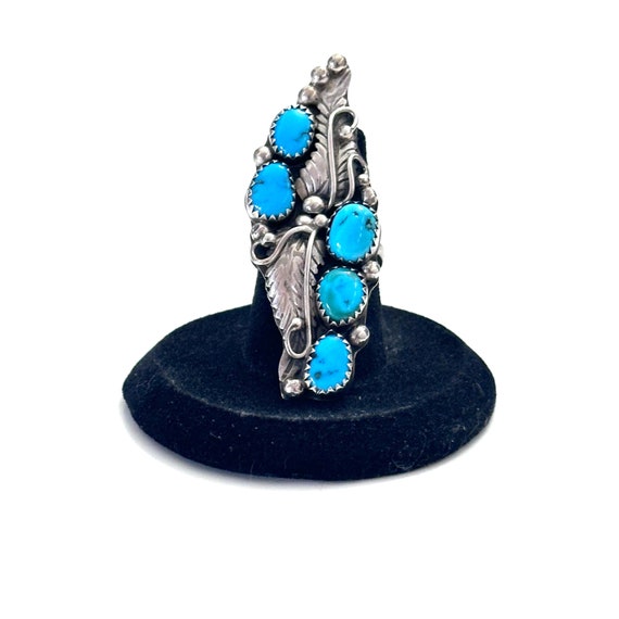 Vintage Native American Sterling Silver & Turquoise Elongated Ring Sz. 7 1/4 (A023)
