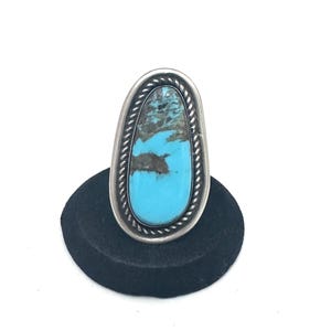 Big Handmade Sterling Silver & Turquoise Ring By Navajo Artist Chimney Butte