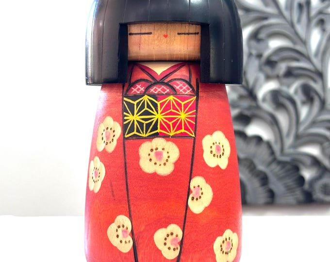 9'' Kokeshi Doll /Japanese Art/ Handmade / Wood Carved Girl Doll