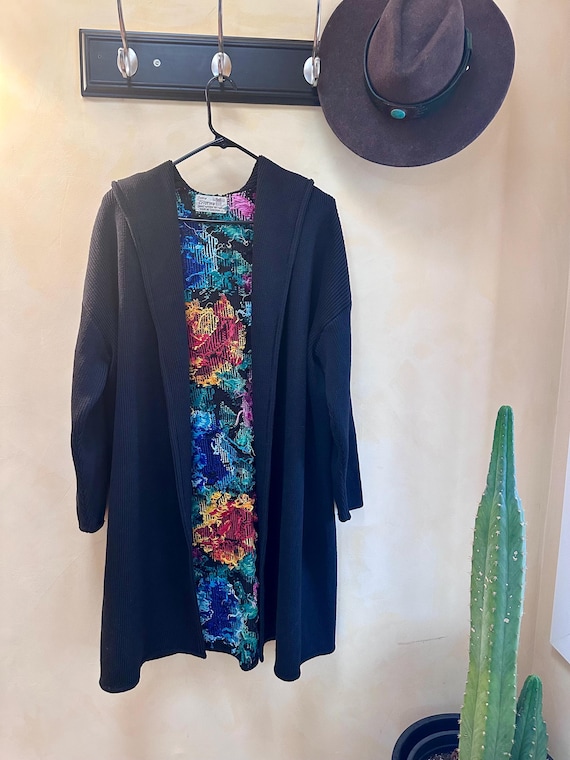 Vintage Guatemalan Women's Hand Woven Sweater, Long Hooded Cardigan Sweater, Hand Woven Art Wear