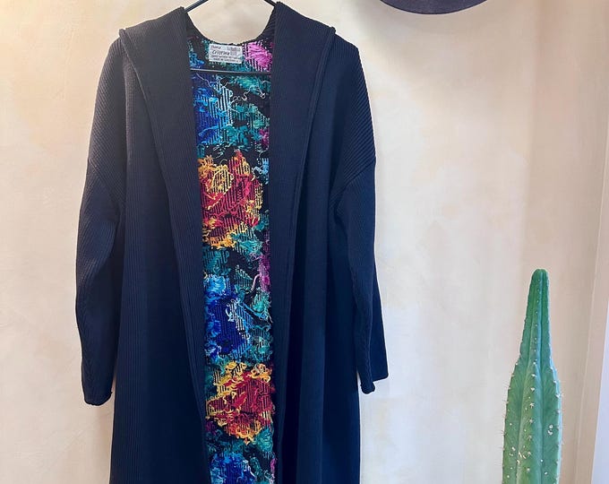 Vintage Guatemalan Hand Woven Hooded Cardigan, Art Wear