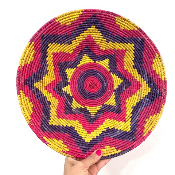 13.5” Shallow Woven Basket, Southwestern Style Decor