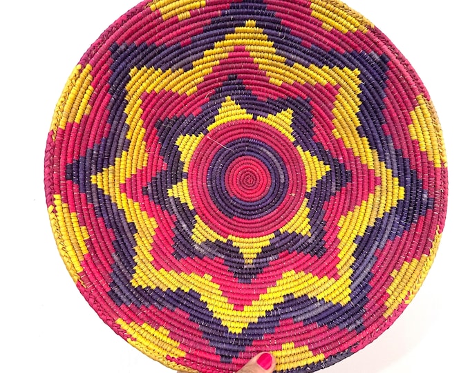 13.5” Shallow Woven Basket, Southwestern Style Decor