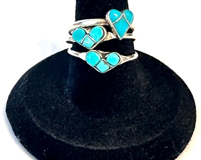 Dainty Zuni Handmade Sterling Silver Turquoise Heart Ring