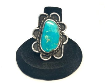 Sz 7, Vintage Navajo Sterling Silver & Turquoise Ring (A212)