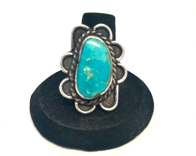 Sz 7, Vintage Navajo Sterling Silver & Turquoise Ring (A212)