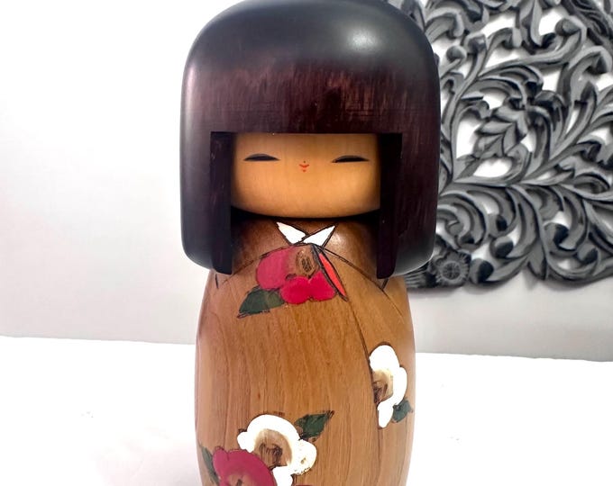 8'' Usaburo Kokeshi "Spring Poems" Doll /Japanese Art/ Wood Carved Girl Doll, Limited Rare