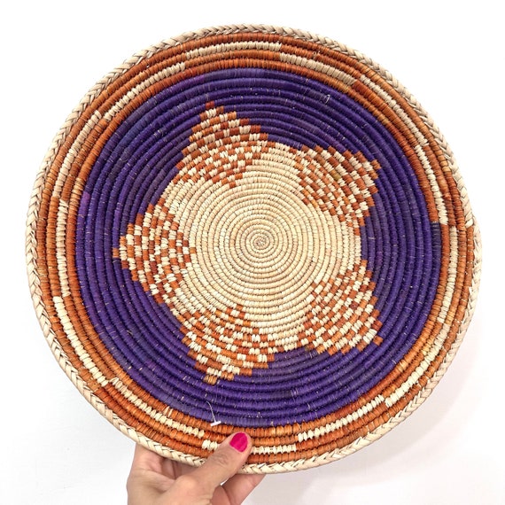 13.5” Shallow Woven Basket, Southwestern Style Decor