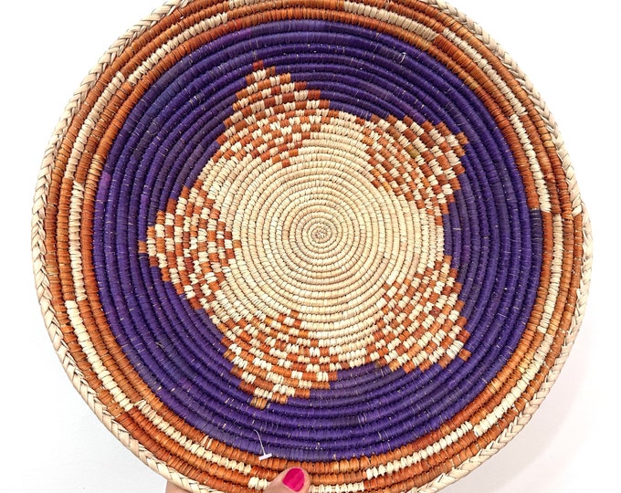13.5” Shallow Woven Basket, Southwestern Style Decor