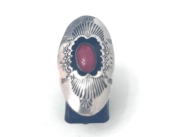 Size 6 Vintage Old Pawn Navajo Sterling Silver Shadow Box Coral Ring,