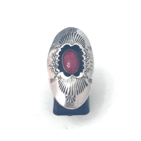 Size 6 Vintage Old Pawn Navajo Sterling Silver Shadow Box Coral Ring,
