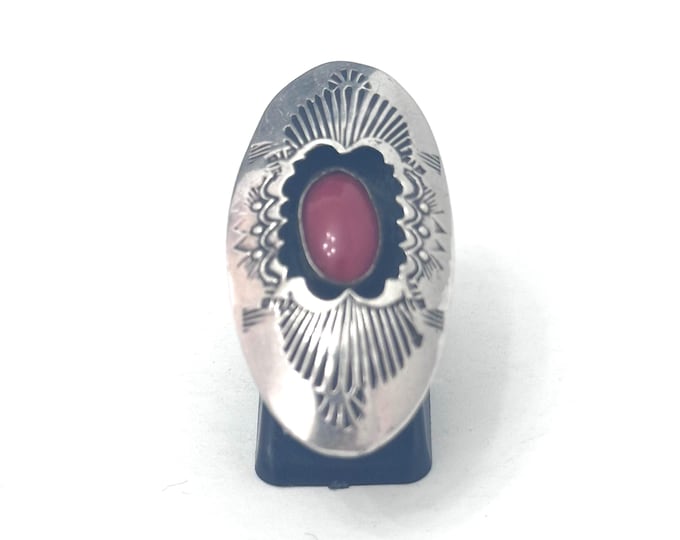 Size 6 Vintage Old Pawn Navajo Sterling Silver Shadow Box Coral Ring,