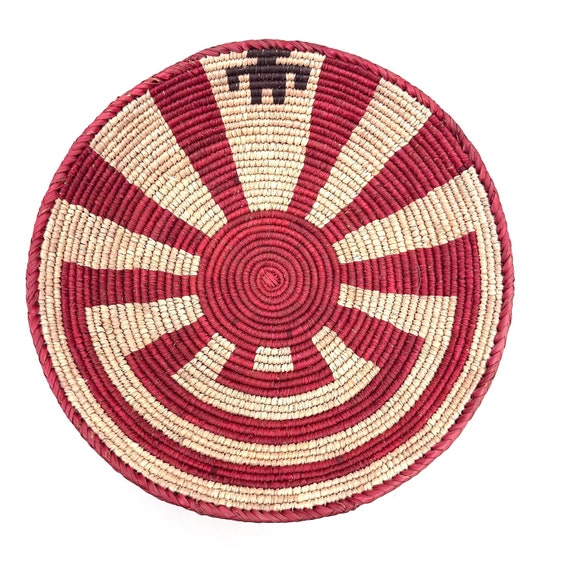 13” Shallow Woven Basket, Southwestern Style Decor, Bohemian Decor, Hippie Chic Decor