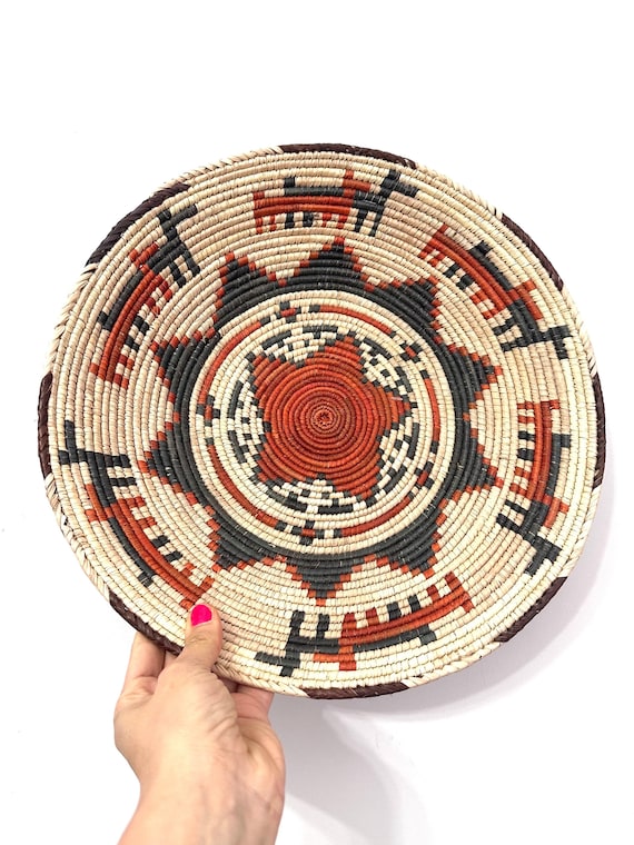 13” Shallow Woven Basket, Southwestern Style Decor