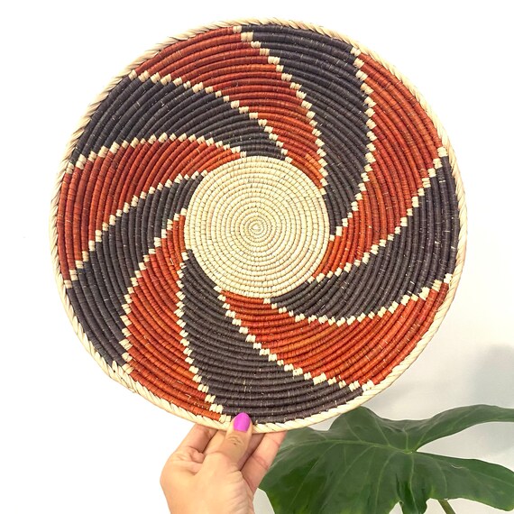 13.5" Woven Shallow Basket, Southwestern Style Decor