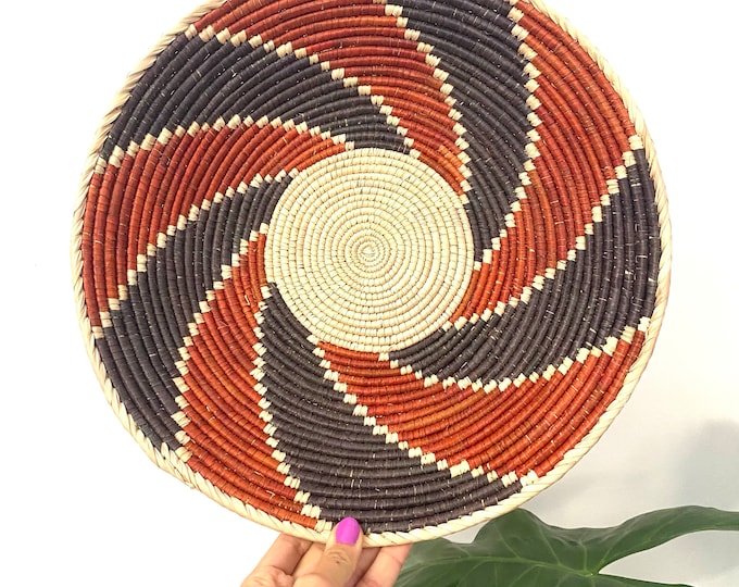 13.5" Woven Shallow Basket, Southwestern Style Decor