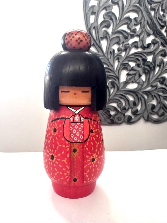 7'' Vintage Takamizawa Kazuo Kokeshi Doll, Wooden Doll, Sosaku Kokeshi, Japan