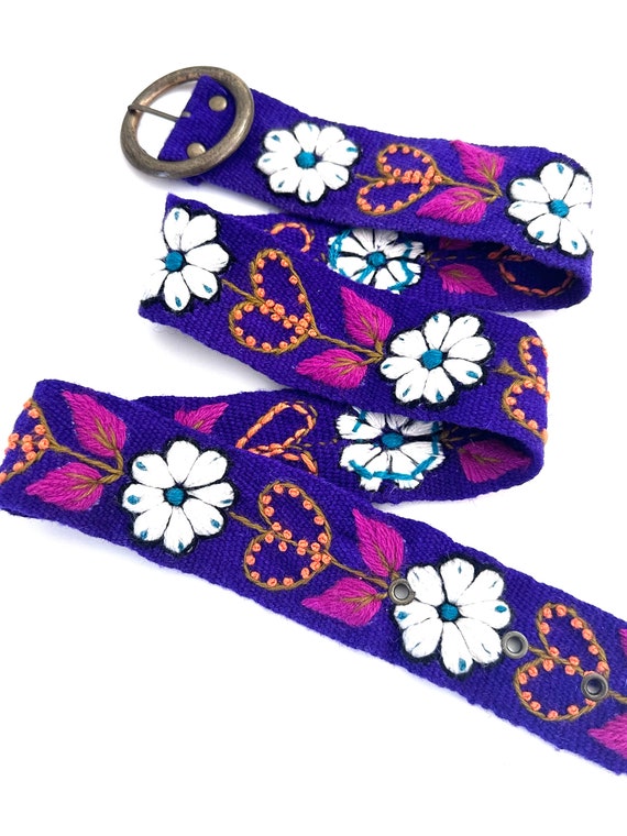 Peruvian Hand Embroidered Belt w/natural Sheep and Alpaca Wool, Colorful belt, Boho Accessories, Purple Belt