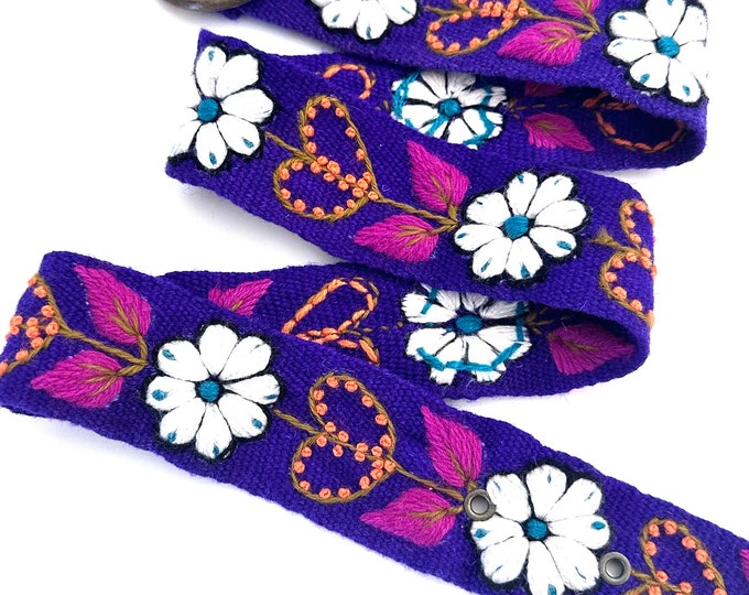 Hand Embroidered Peruvian Belt, Floral Alpaca Wool, Boho Accessory