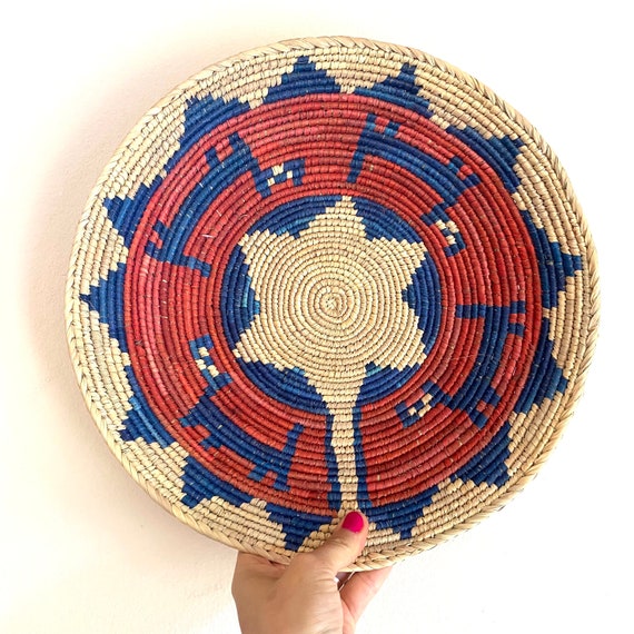 13" Shallow Woven Basket, Southwestern Decor