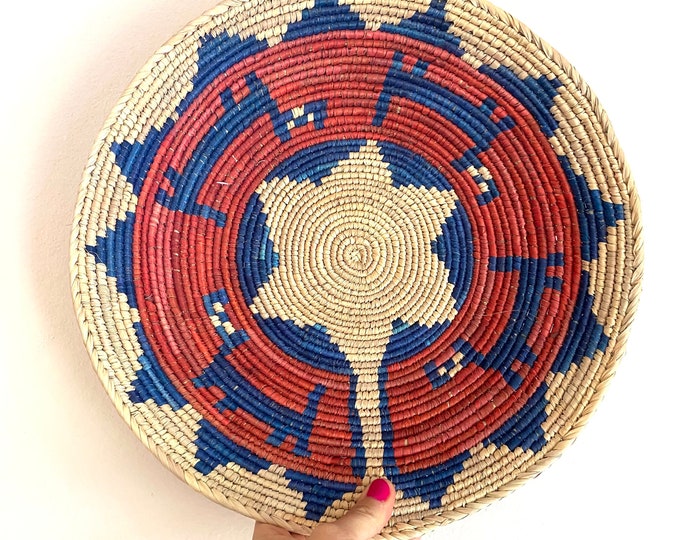 13" Shallow Woven Basket, Southwestern Decor