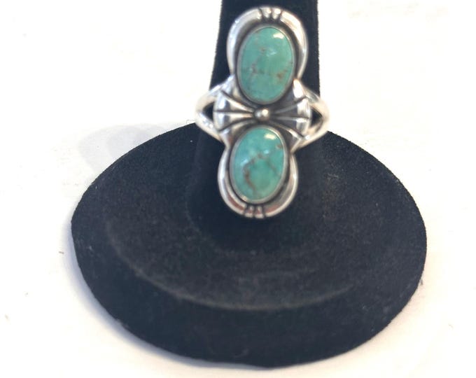 Size 6.5 Sterling Silver Turquoise Double Gemstone Ring